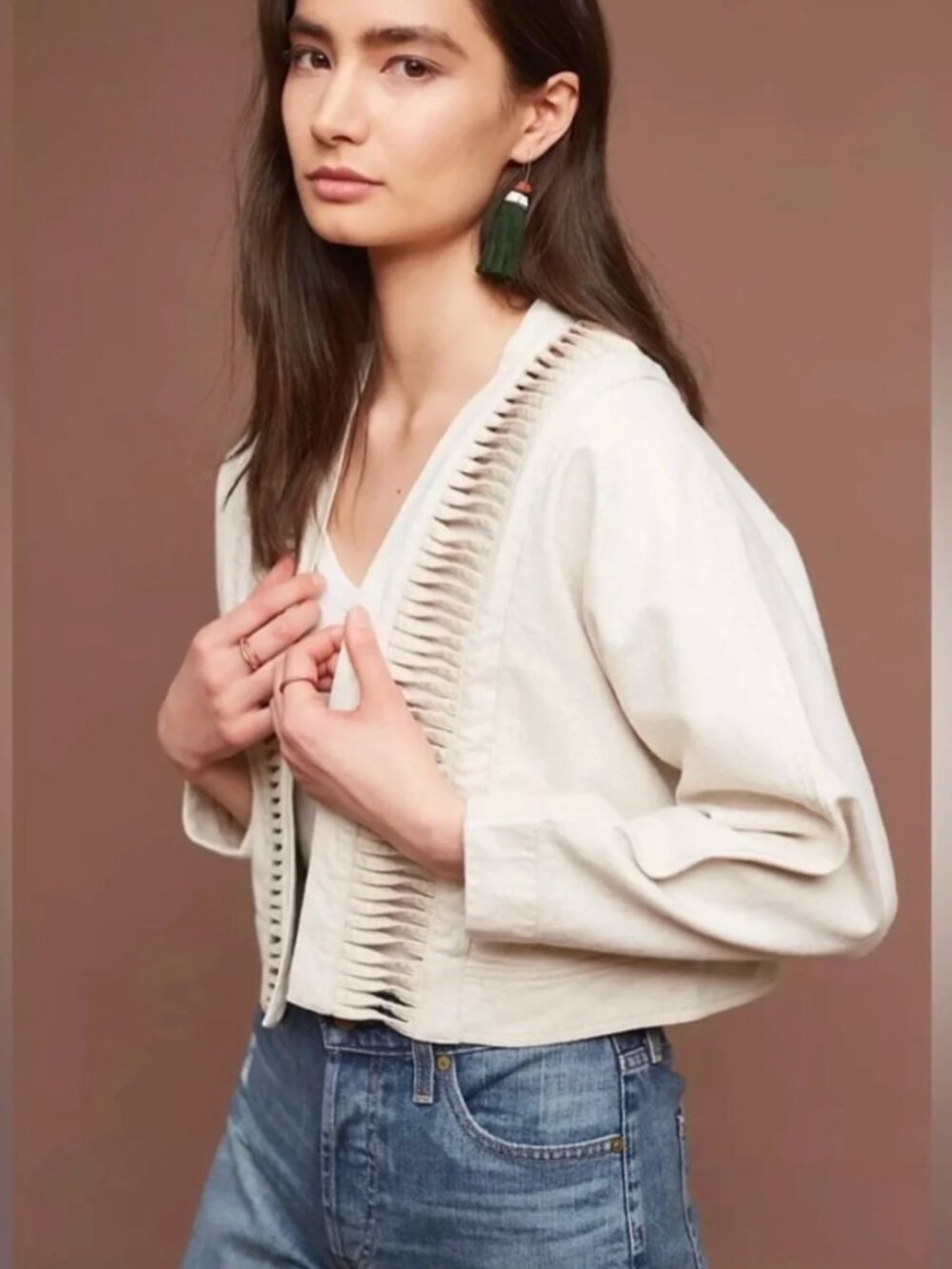 Anthropologie Hei Hei Cropped Ladder Linen Jacket